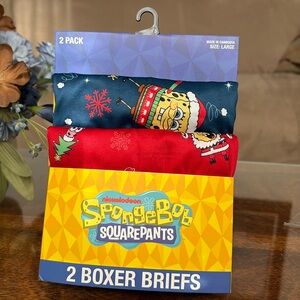 SpongeBob SquarePants Men 2 Pack Boxer Briefs Underwear L Large Sponge Bob 🆕